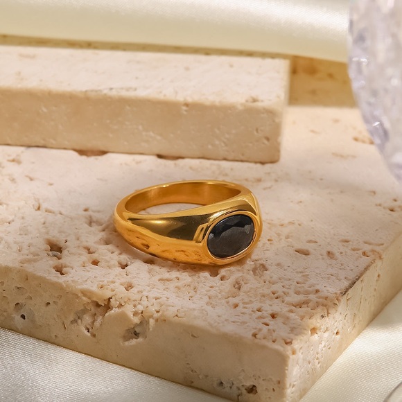 18K Gold Plated Signet Ring*Black Cubic Zirconia Zircon Crystal*JD - Picture 10 of 10